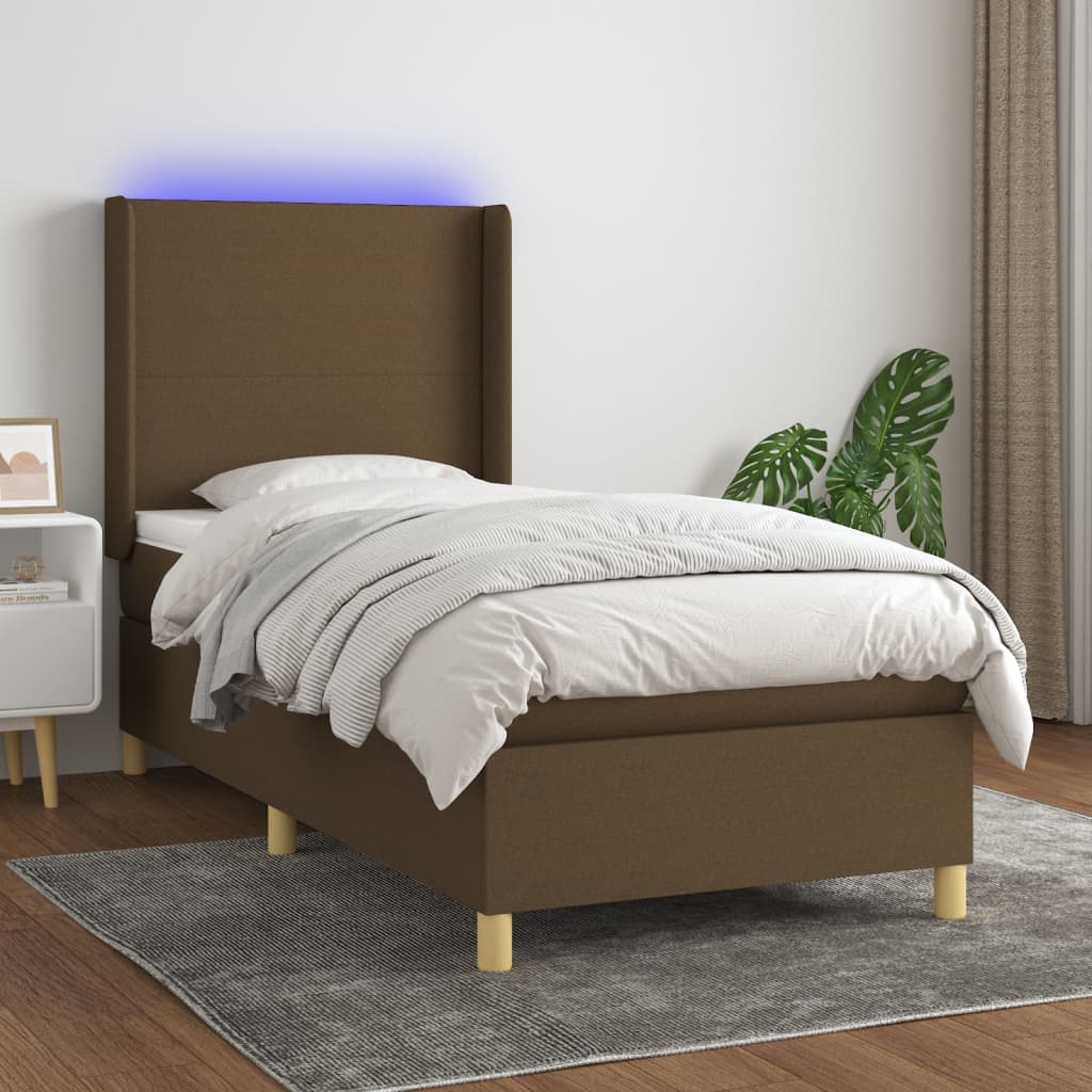 Sommier à lattes de lit matelas LED Marron foncé 80x200cm Tissu