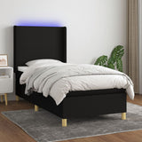 Sommier à lattes de lit matelas et LED Noir 90x190 cm Tissu