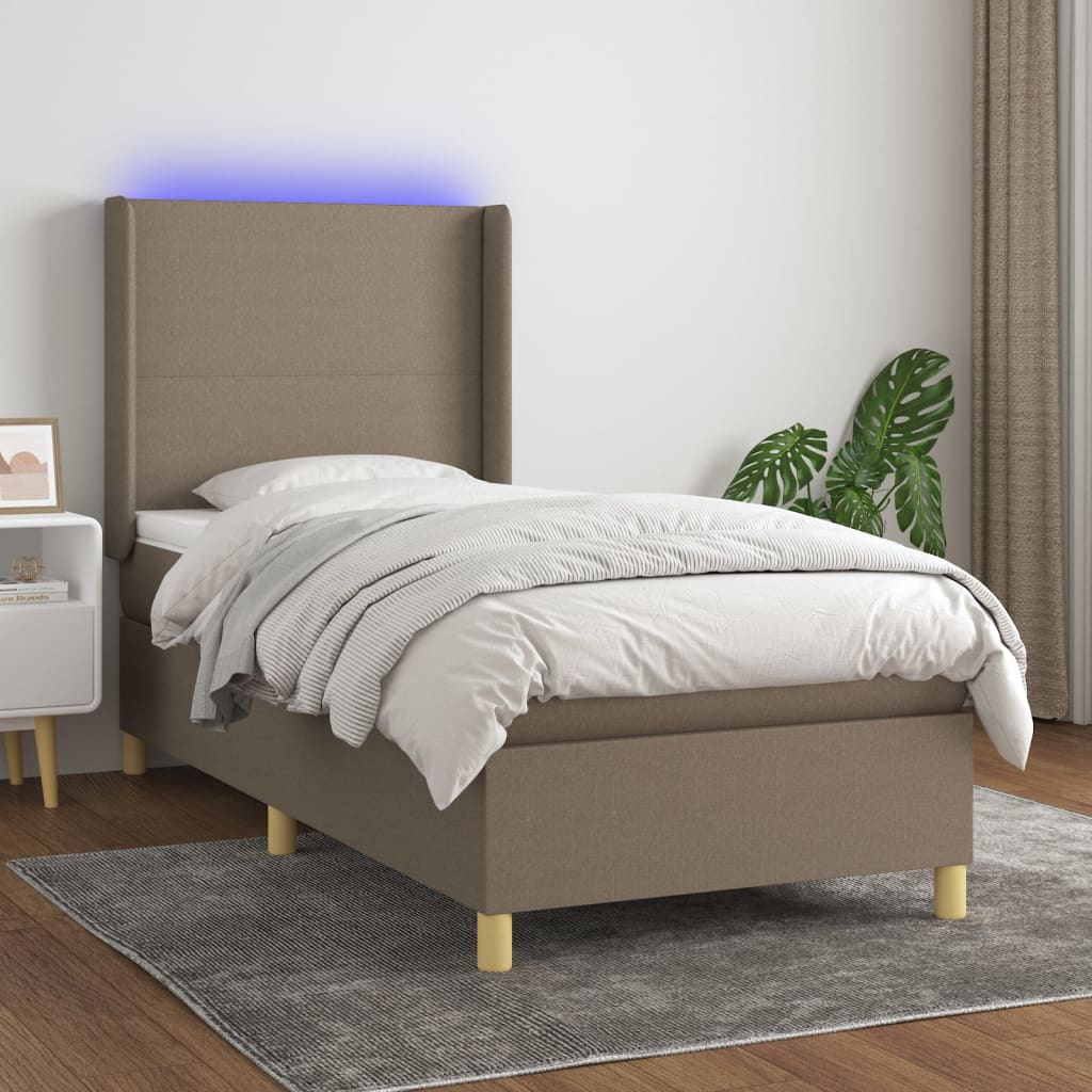 Sommier à lattes de lit matelas et LED Taupe 90x190 cm Tissu