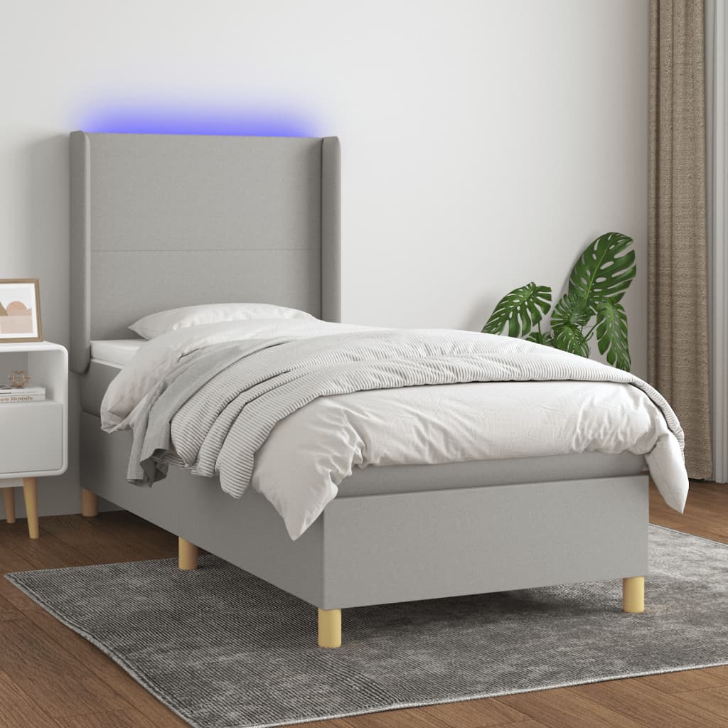 Sommier à lattes de lit matelas LED Gris clair 100x200 cm Tissu