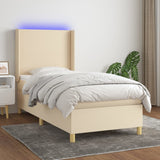 Sommier à lattes de lit matelas et LED Crème 100x200 cm Tissu