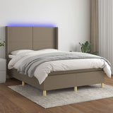 Sommier à lattes de lit matelas et LED Taupe 140x190 cm Tissu