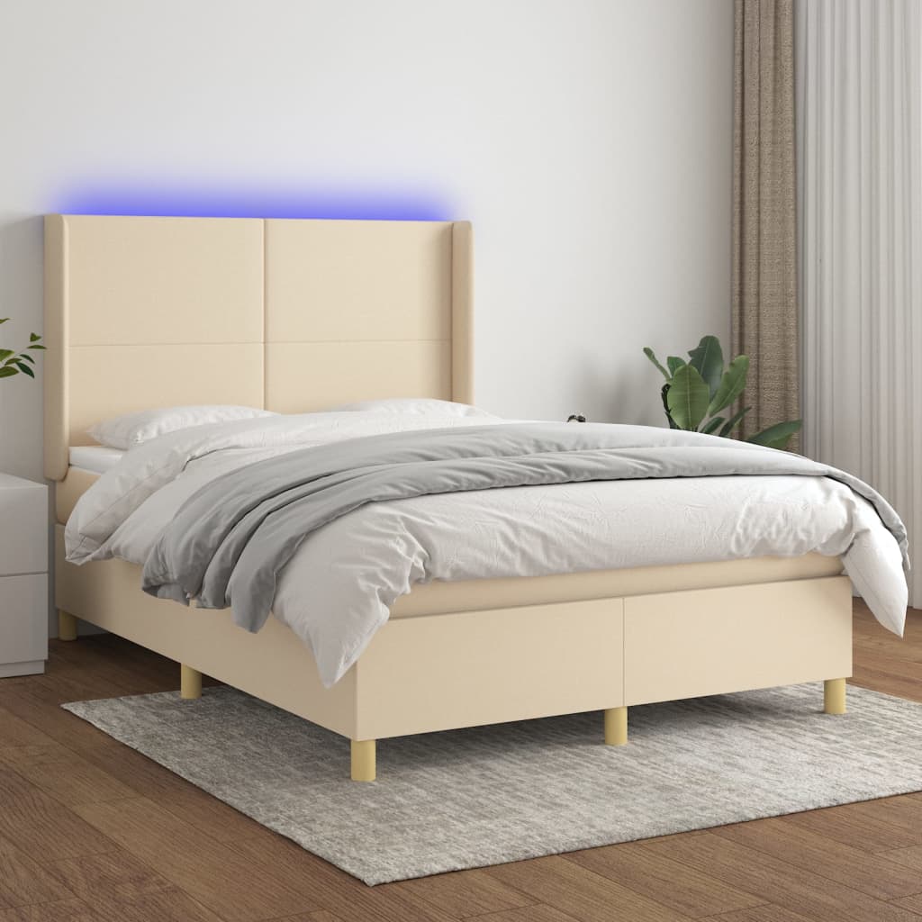 Lattenrostmatratze und LED-Creme-Stoff 140 x 190 cm