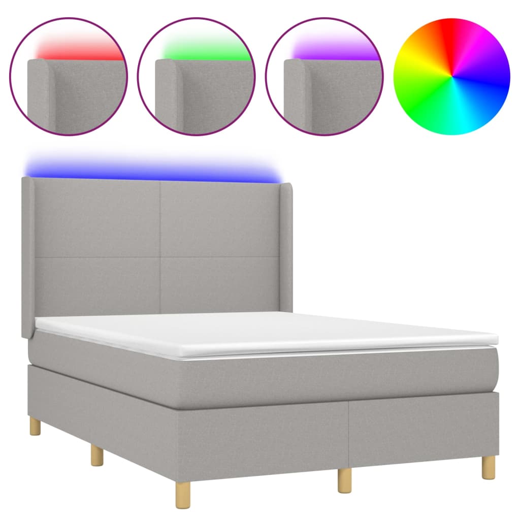 Sommier à lattes de lit matelas LED Gris clair 140x200 cm Tissu