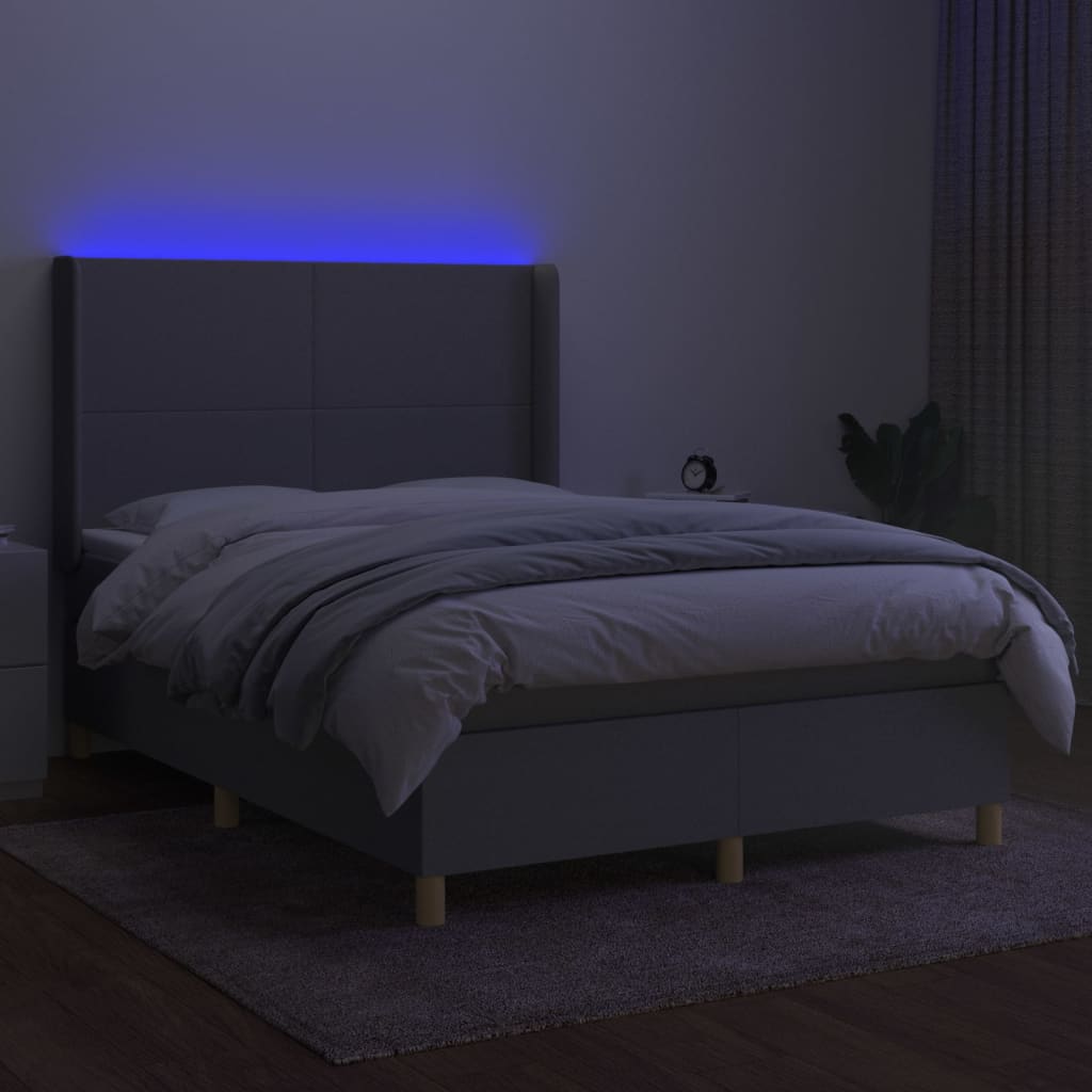 Sommier à lattes de lit matelas LED Gris clair 140x200 cm Tissu