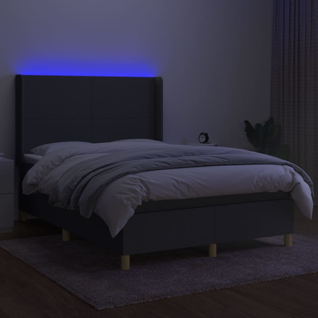 Sommier à lattes de lit matelas LED Gris foncé 140x200 cm Tissu