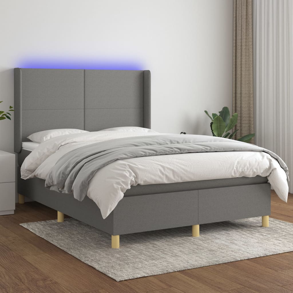 Sommier à lattes de lit matelas LED Gris foncé 140x200 cm Tissu