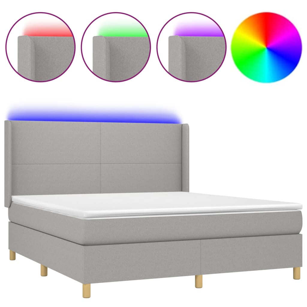 Sommier à lattes de lit matelas LED Gris clair 160x200 cm Tissu