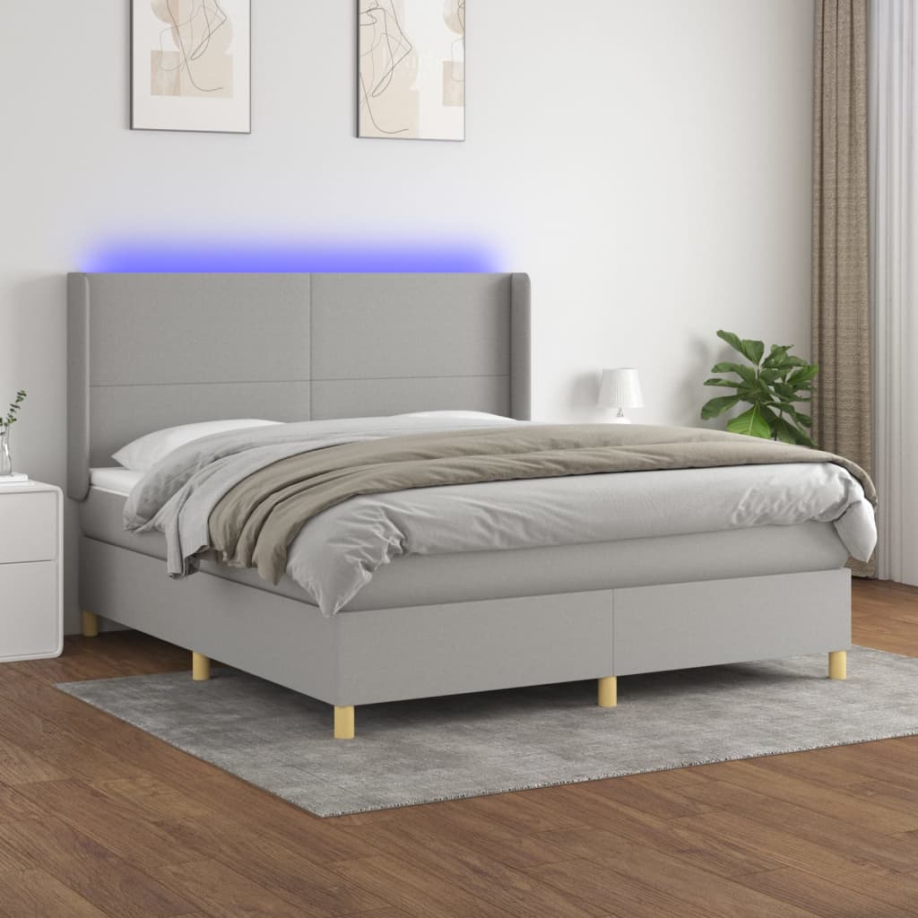 Bed slatted base LED mattress Light gray 160x200 cm Fabric