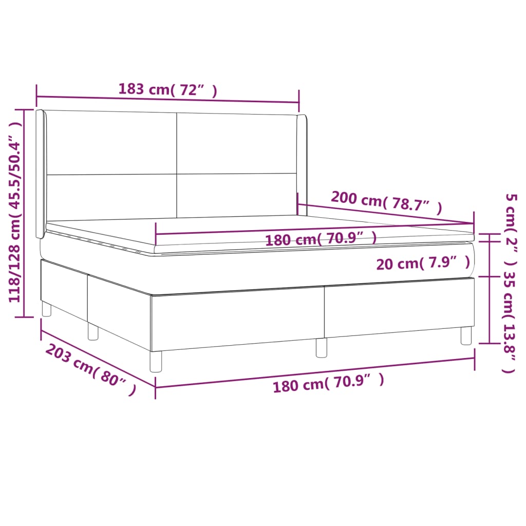 Lattenrost LED-Matratze Hellgrau 180x200 cm Stoff