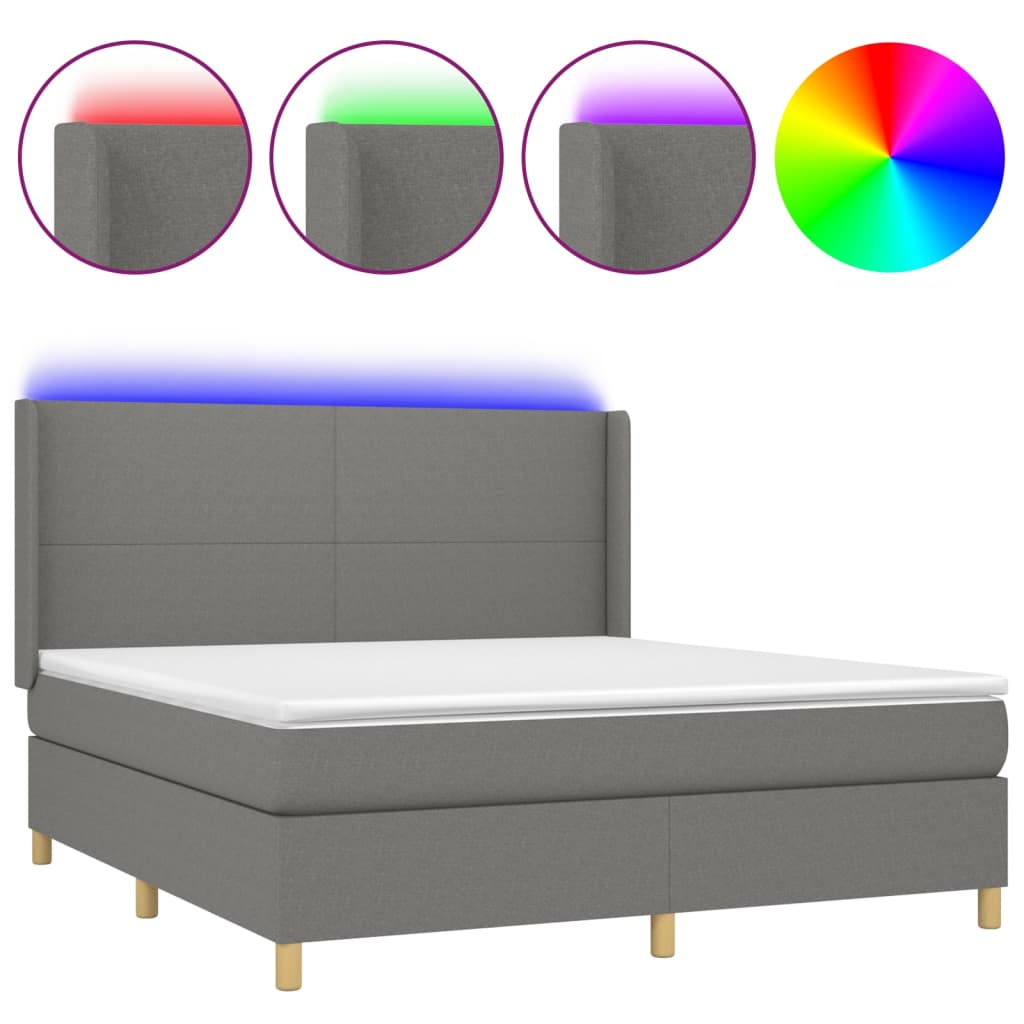 Sommier à lattes de lit matelas LED Gris foncé 180x200 cm Tissu