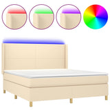 Sommier à lattes de lit matelas et LED Crème 180x200 cm Tissu