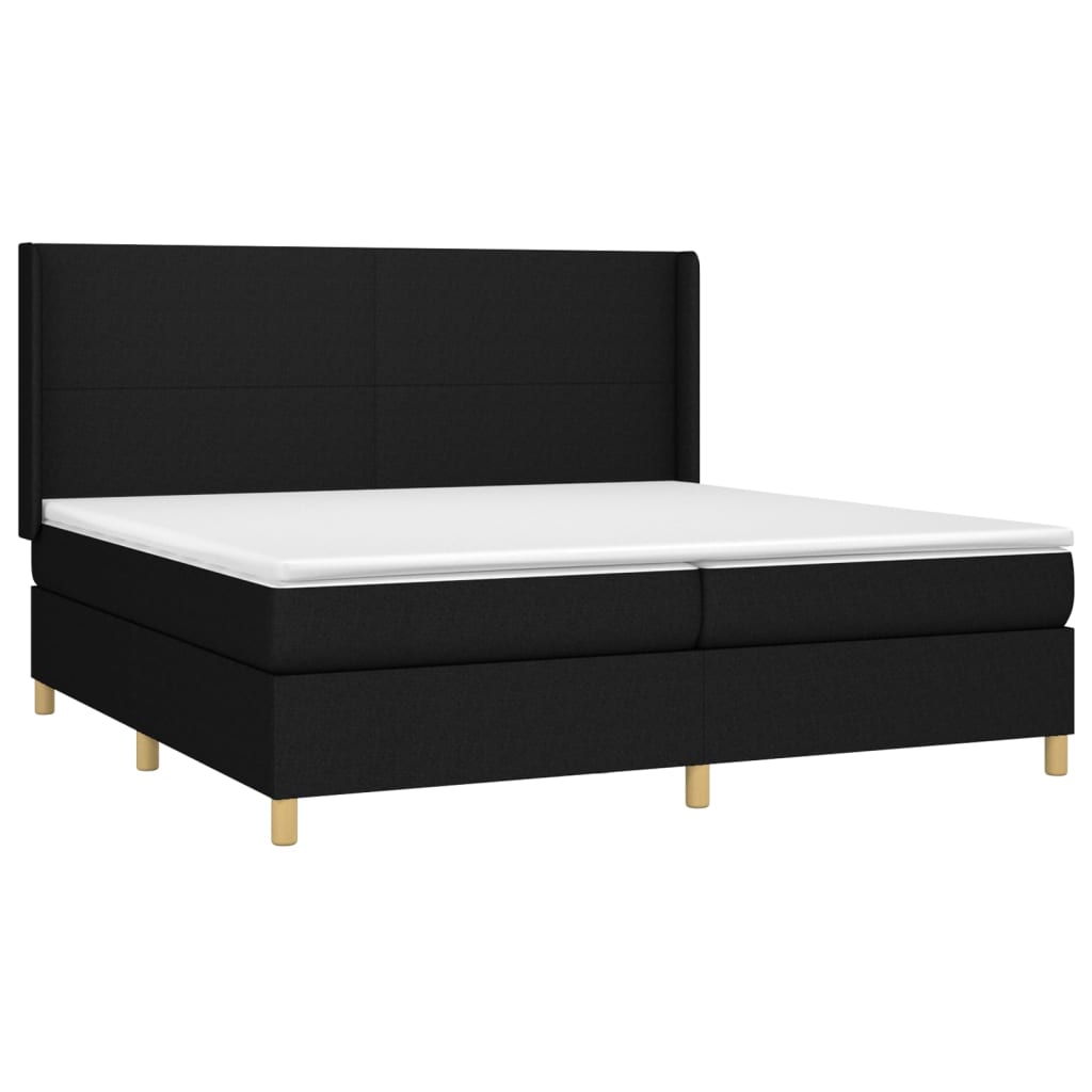 Sommier à lattes de lit matelas et LED Noir 200x200 cm Tissu