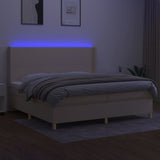 Sommier à lattes de lit matelas et LED Crème 200x200 cm Tissu