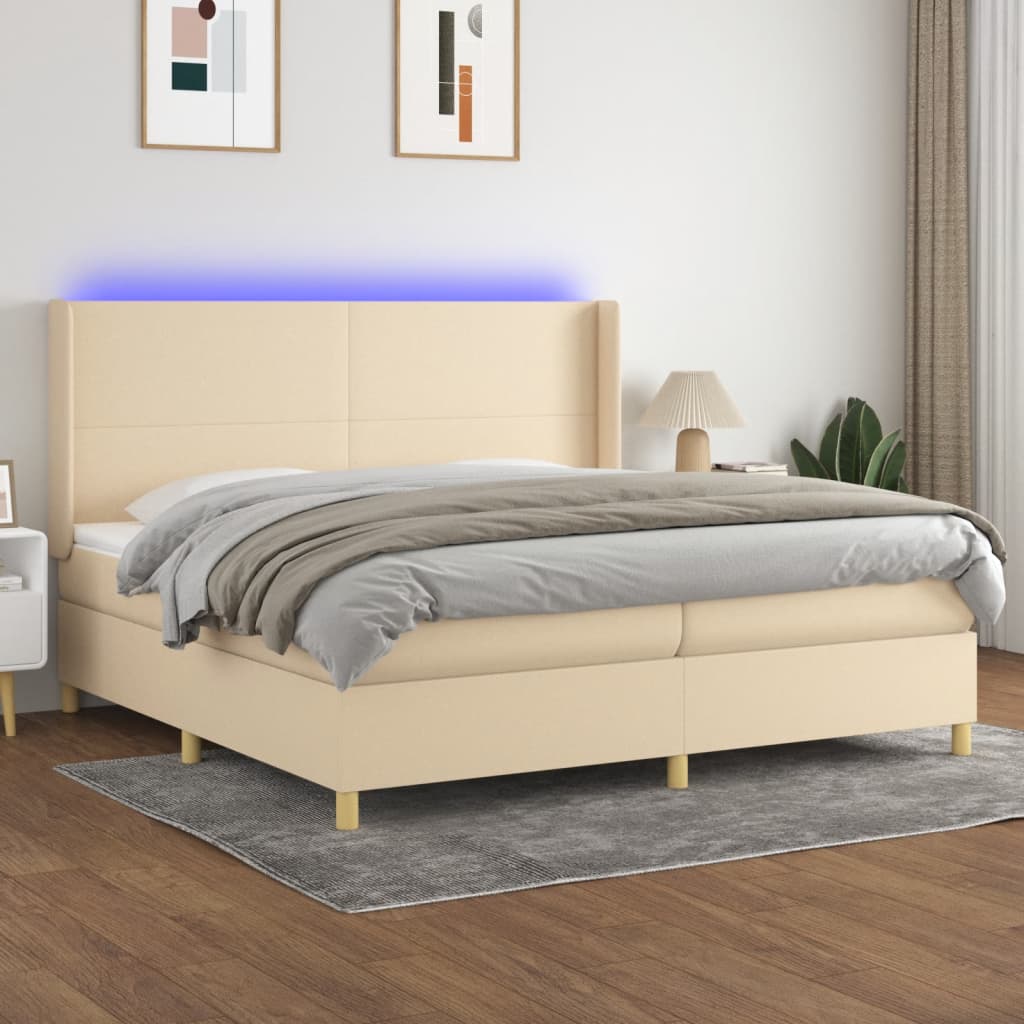 Sommier à lattes de lit matelas et LED Crème 200x200 cm Tissu