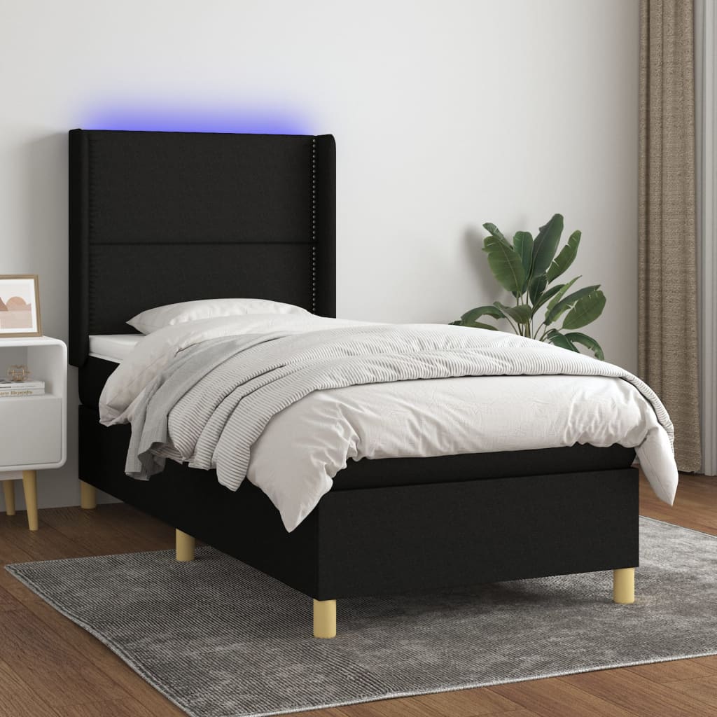 Sommier à lattes de lit matelas et LED Noir 80x200cm Tissu