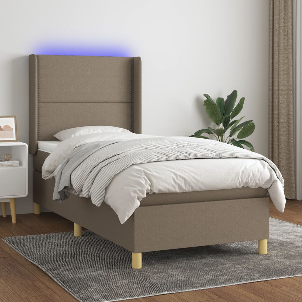 Sommier à lattes de lit matelas et LED Taupe 90x190 cm Tissu