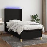 Sommier à lattes de lit matelas et LED Noir 90x200 cm Tissu