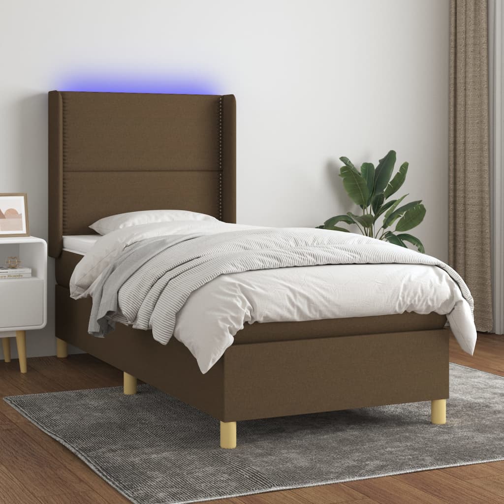 Sommier à lattes de lit matelas et LED Marron foncé 100x200cm