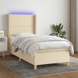 Sommier à lattes de lit matelas et LED Crème 100x200 cm Tissu