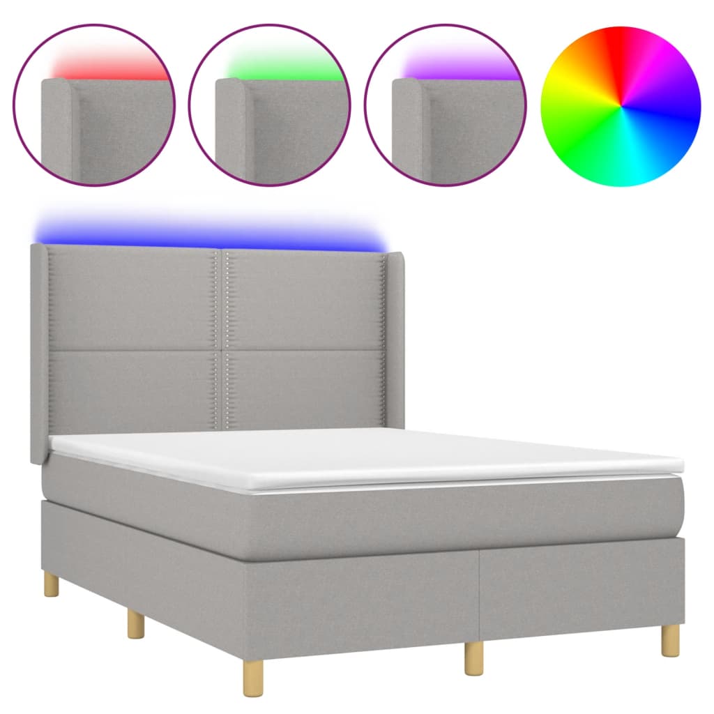 Sommier à lattes de lit matelas LED Gris clair 140x190 cm Tissu