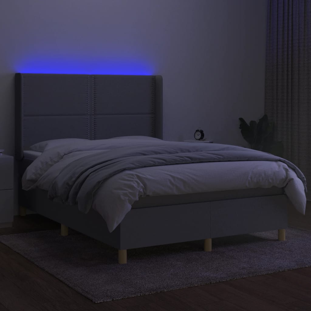 Sommier à lattes de lit matelas LED Gris clair 140x190 cm Tissu