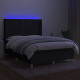 Sommier à lattes de lit matelas et LED Noir 140x190 cm Tissu