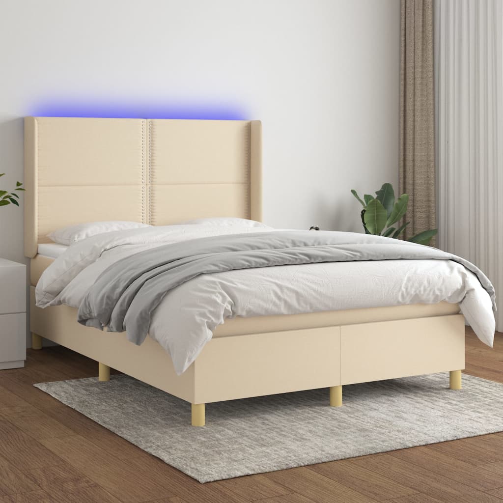 Lattenrostmatratze und LED-Creme-Stoff 140 x 190 cm