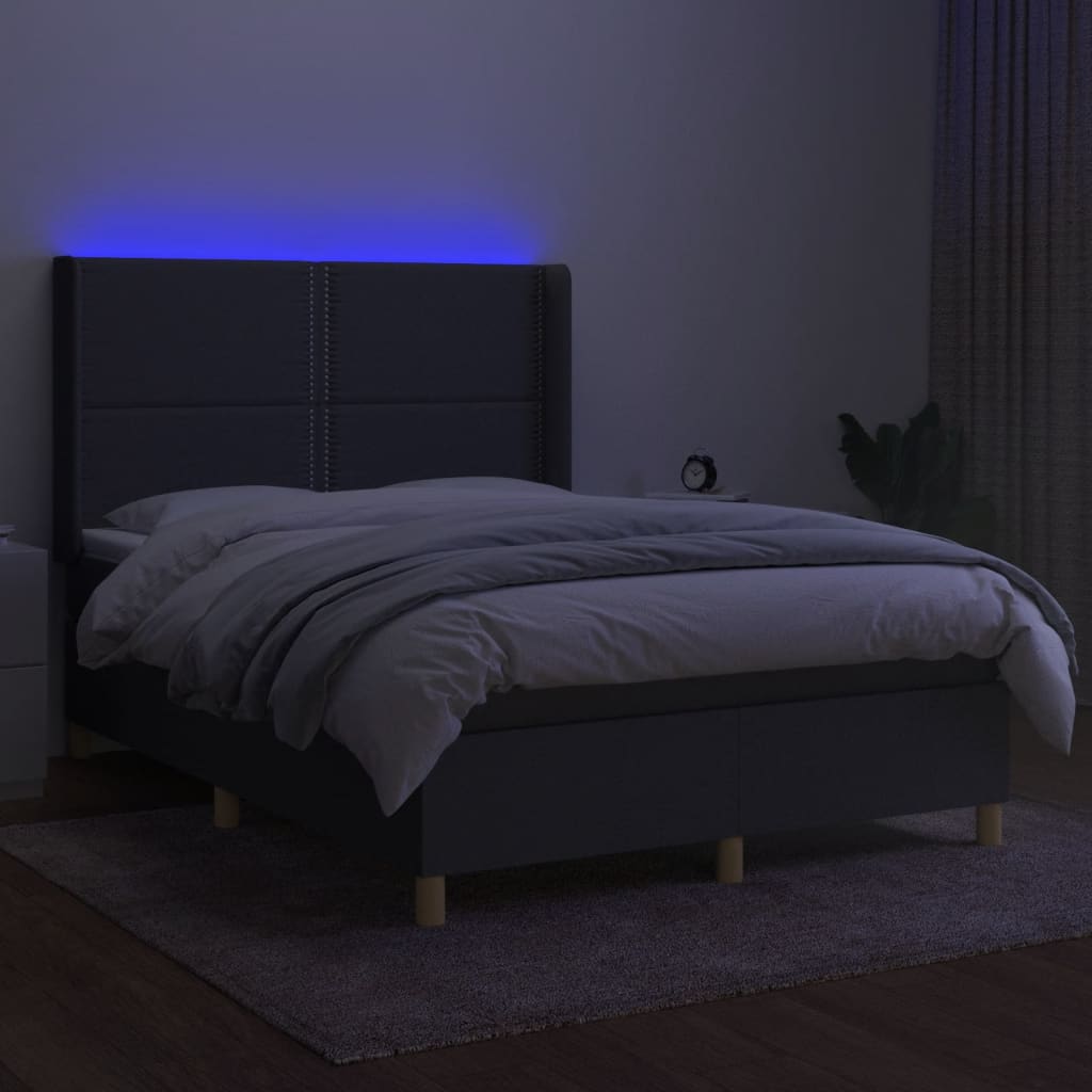 Sommier à lattes de lit matelas LED Gris foncé 140x200 cm Tissu