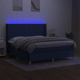 Sommier à lattes de lit matelas et LED Bleu 160x200 cm Tissu