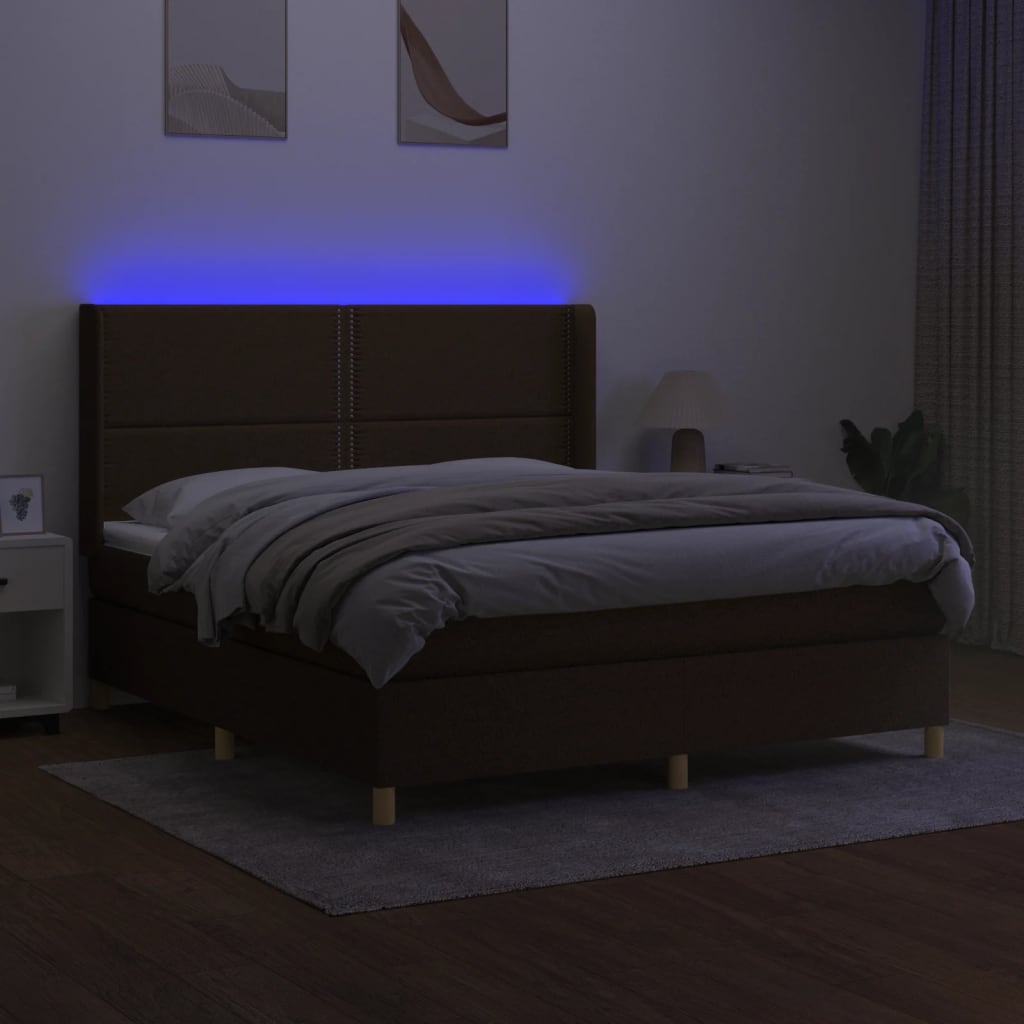 Sommier à lattes de lit matelas et LED Marron foncé 180x200cm