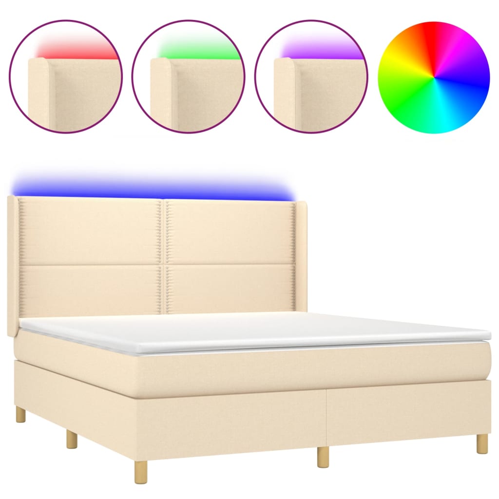 Sommier à lattes de lit matelas et LED Crème 180x200 cm Tissu