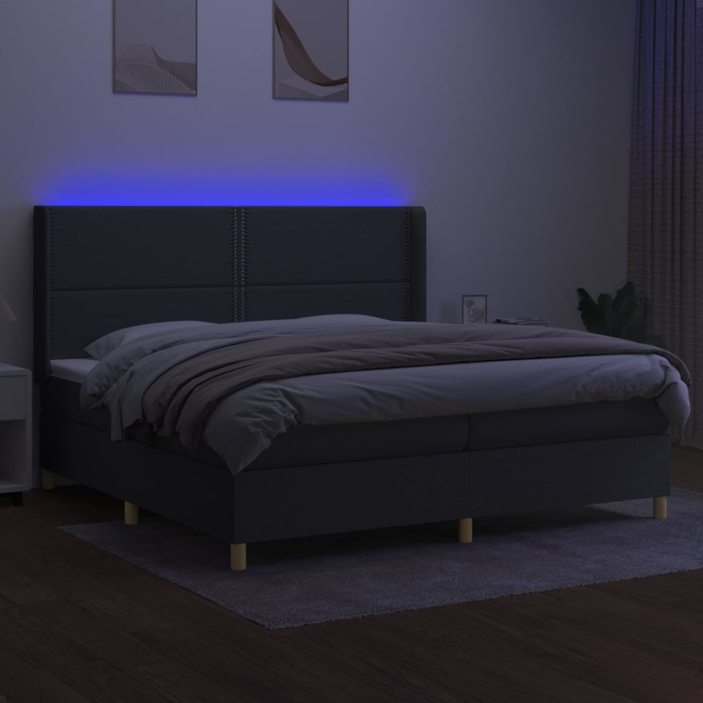 Slatted bed base LED mattress Dark gray 200x200 cm Fabric