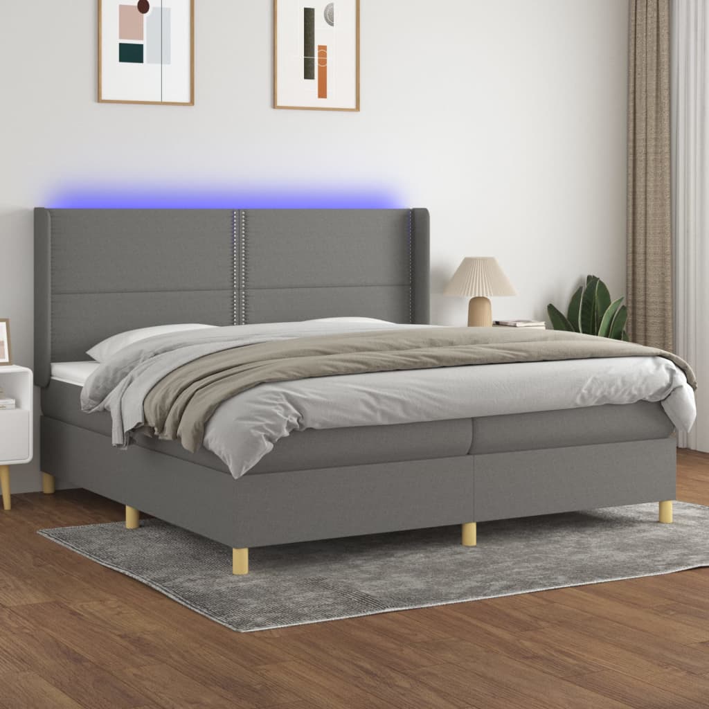 Slatted bed base LED mattress Dark gray 200x200 cm Fabric