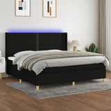 Sommier à lattes de lit matelas et LED Noir 200x200 cm Tissu