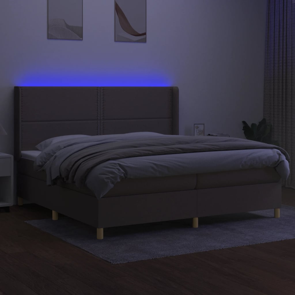 Sommier à lattes de lit matelas et LED Taupe 200x200 cm Tissu