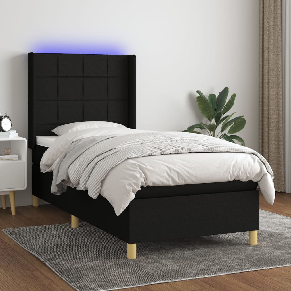 Sommier à lattes de lit matelas et LED Noir 80x200cm Tissu