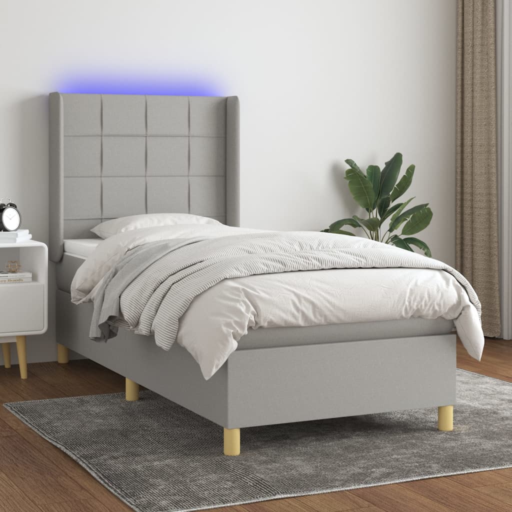 Sommier à lattes de lit matelas LED Gris clair 90x190cm Tissu