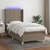 Sommier à lattes de lit matelas et LED Taupe 90x200 cm Tissu