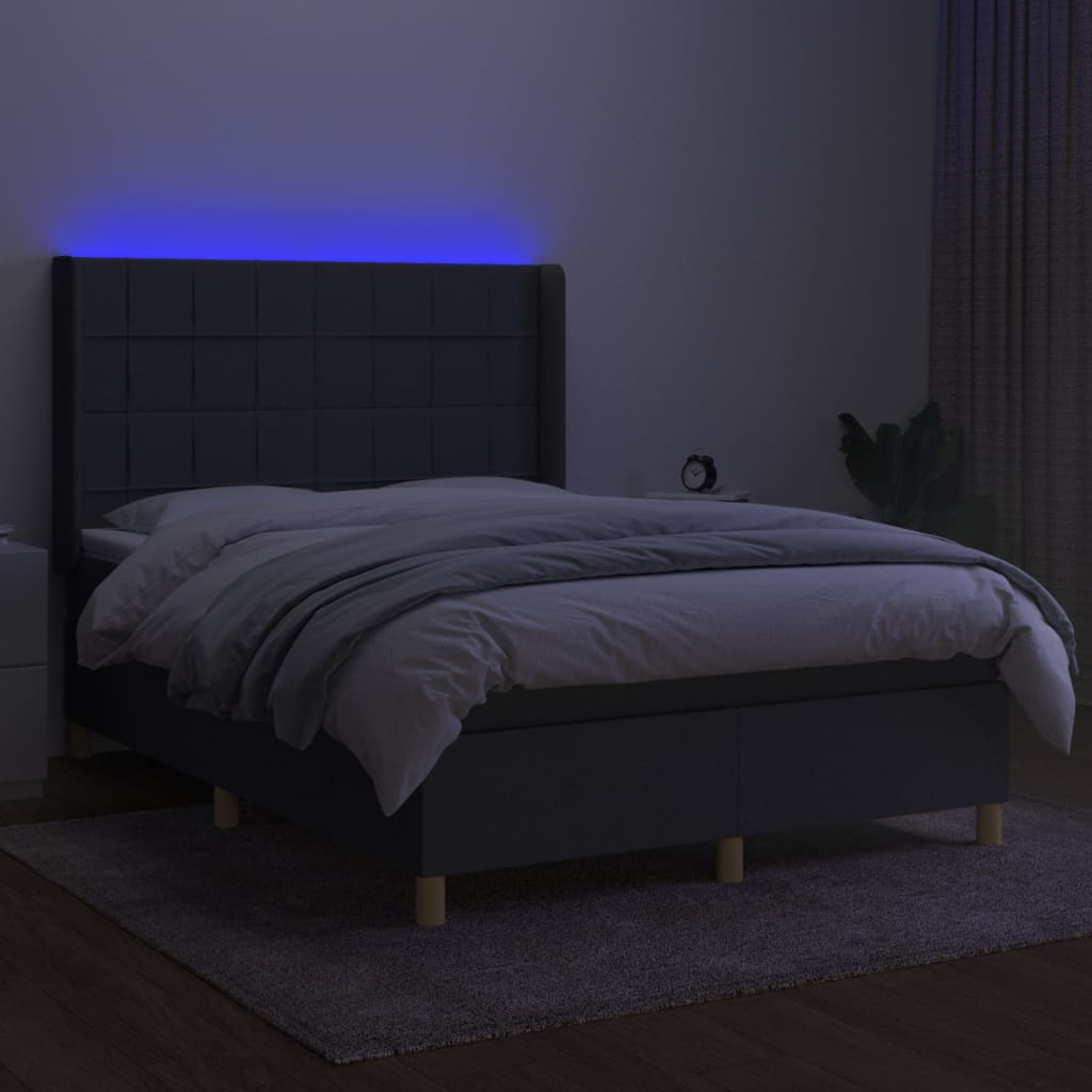 Sommier à lattes de lit matelas LED Gris foncé 140x190 cm Tissu