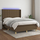 Sommier à lattes de lit matelas et LED Marron foncé 140x190 cm