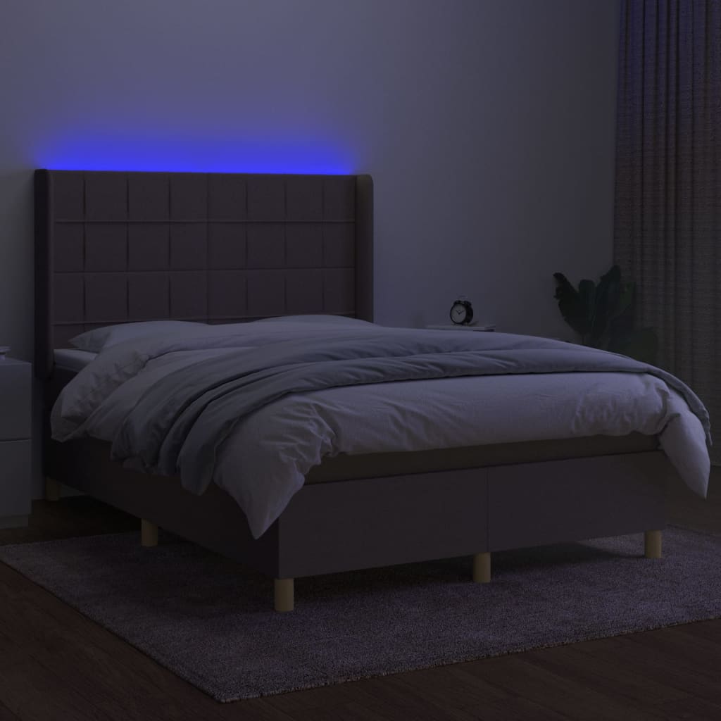 Sommier à lattes de lit matelas et LED Taupe 140x190 cm Tissu