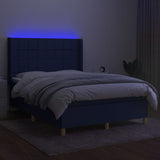 Sommier à lattes de lit matelas et LED Bleu 140x190 cm Tissu