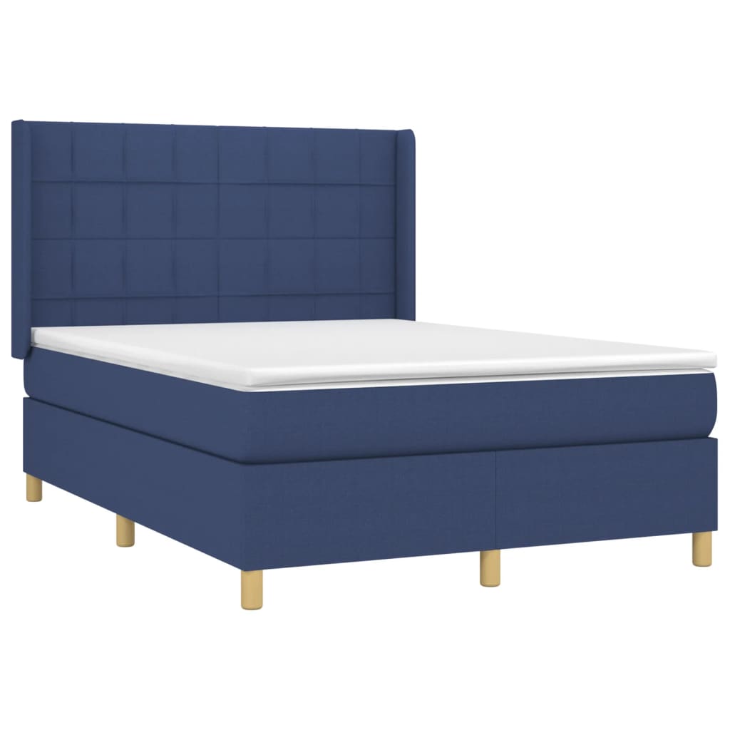 Sommier à lattes de lit matelas et LED Bleu 140x190 cm Tissu