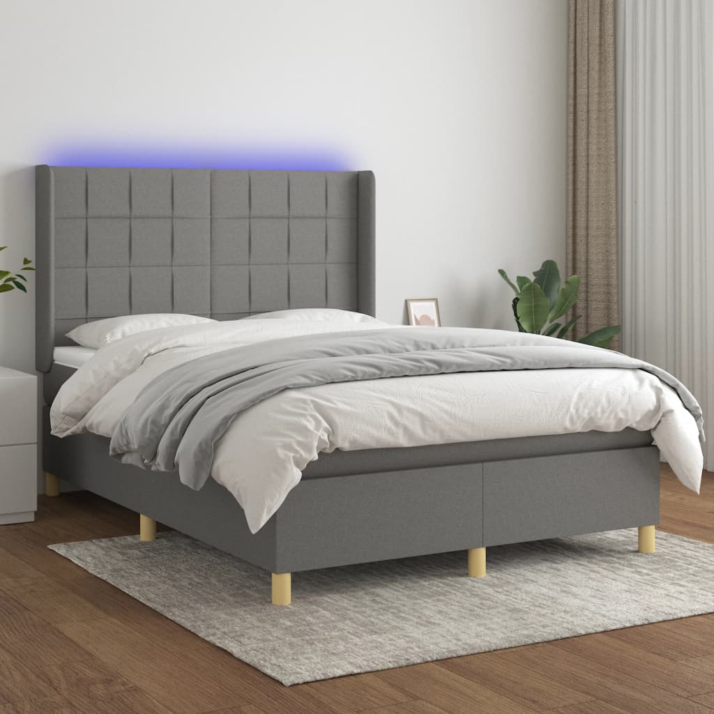 Slatted bed base LED mattress Dark gray 140x200 cm Fabric