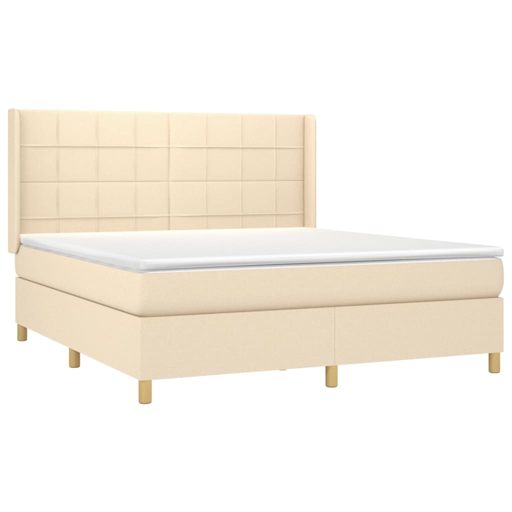 Sommier à lattes de lit matelas et LED Crème 180x200 cm Tissu