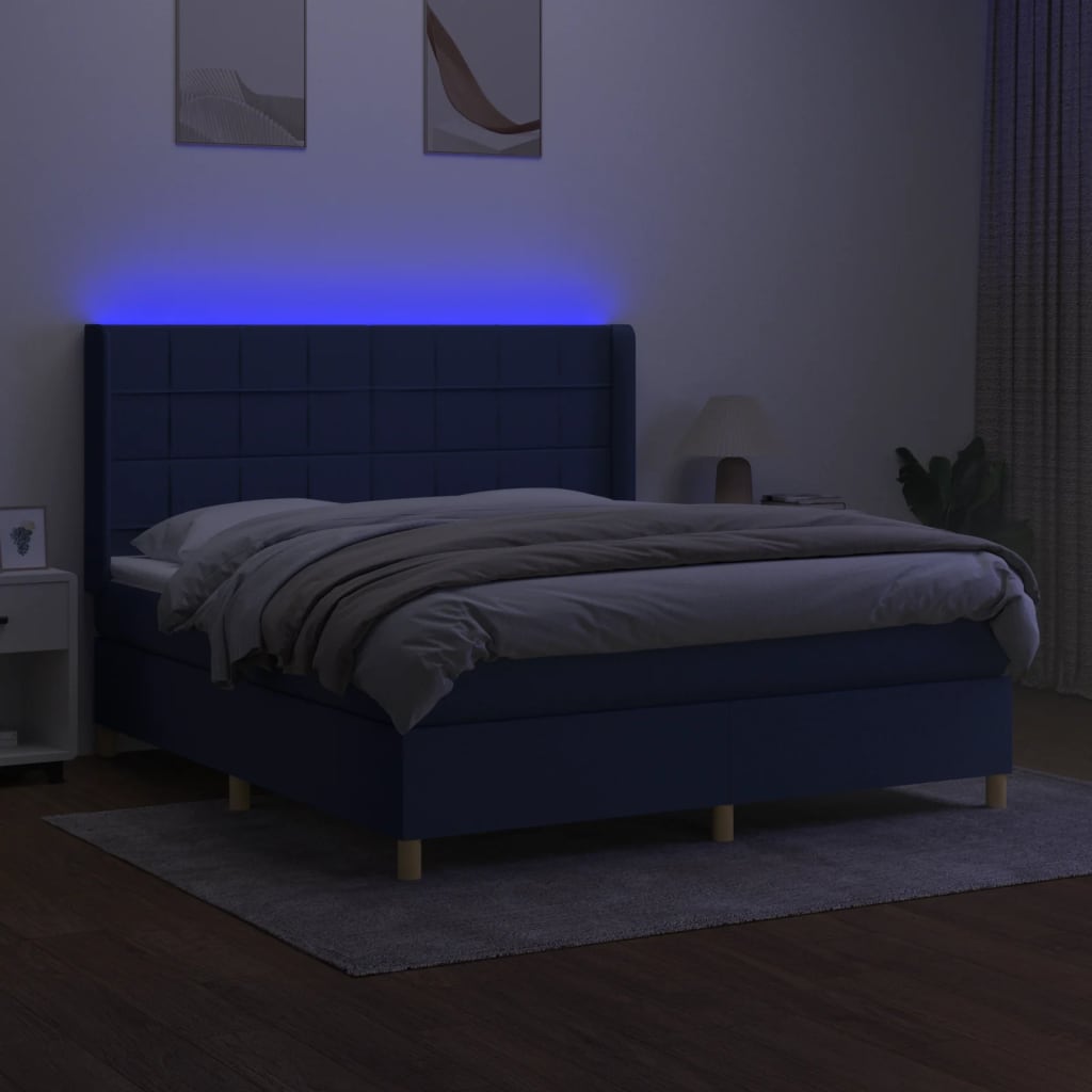 Sommier à lattes de lit matelas et LED Bleu 180x200 cm Tissu