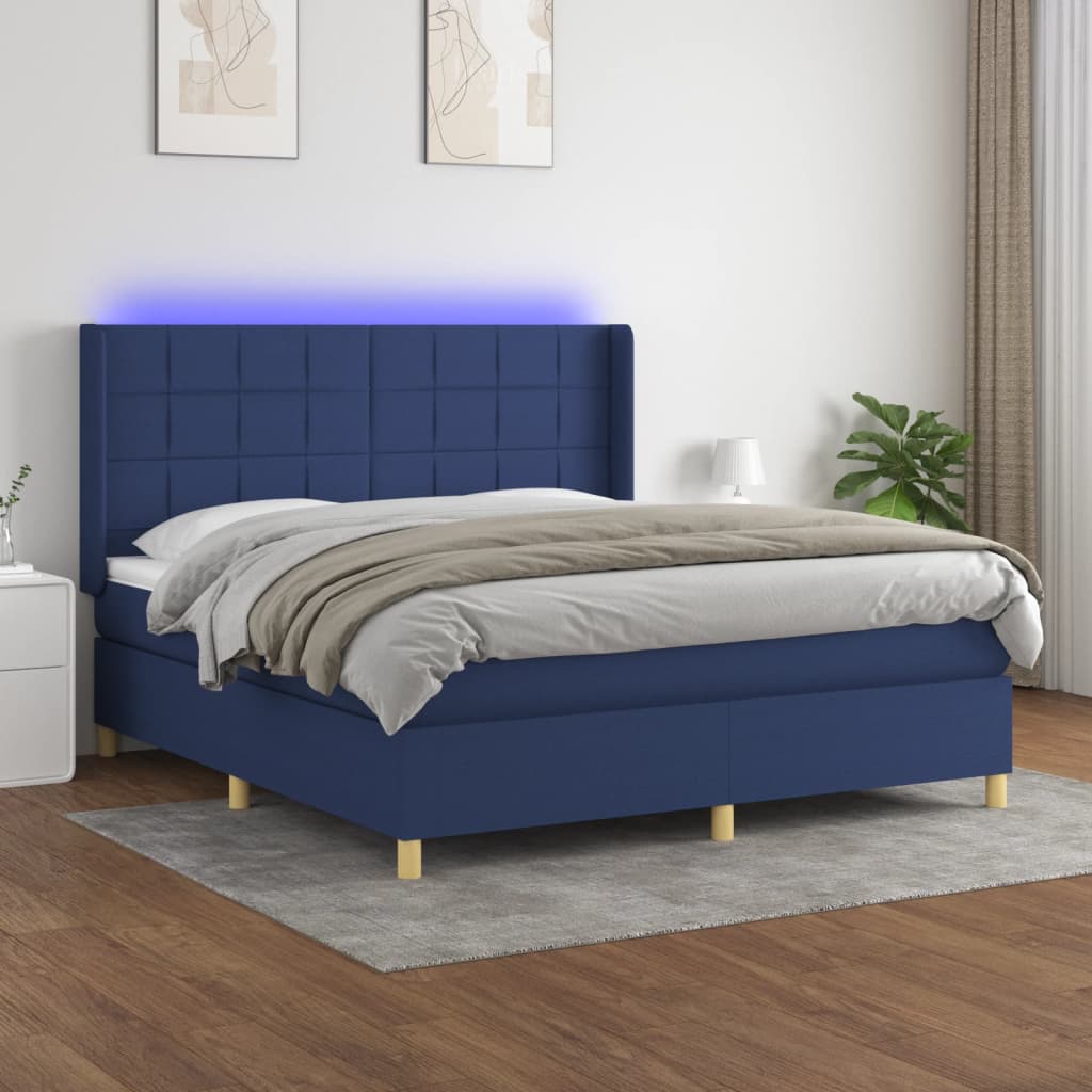 Sommier à lattes de lit matelas et LED Bleu 180x200 cm Tissu