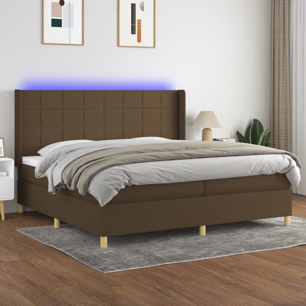 Sommier à lattes de lit matelas et LED Marron foncé 200x200 cm