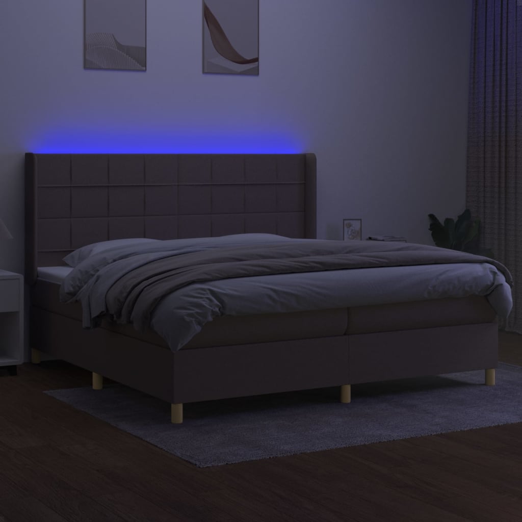 Sommier à lattes de lit matelas et LED Taupe 200x200 cm Tissu